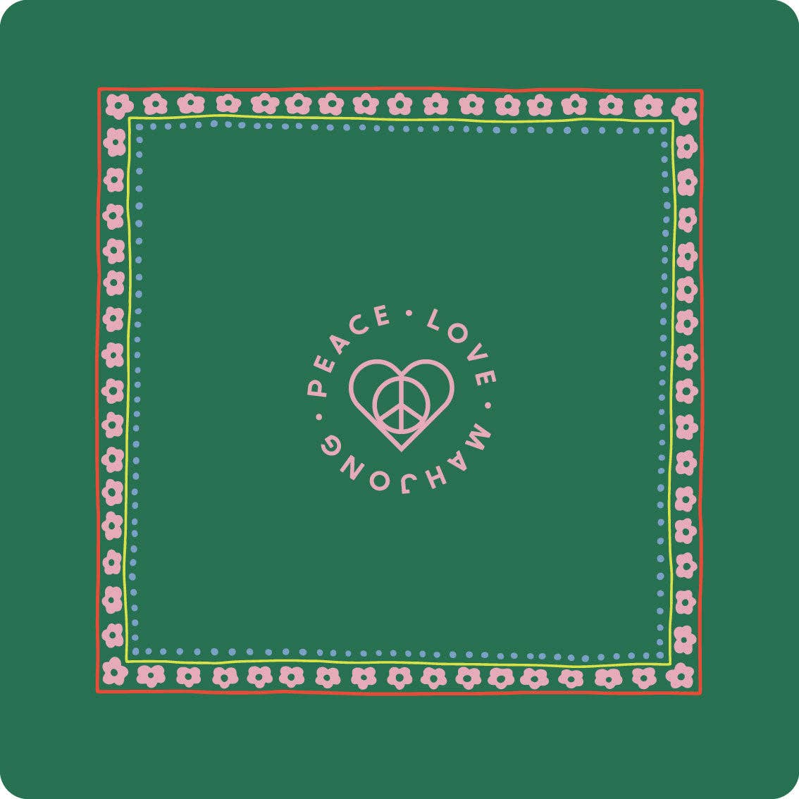 Peace Love Mahjong - Mat | Dark Green w/Pink Flowers