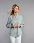 Claridge + King - The Pleated League Blouse in Sage Mini Check: XL