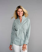 Claridge + King - The Pleated League Blouse in Sage Mini Check: XL