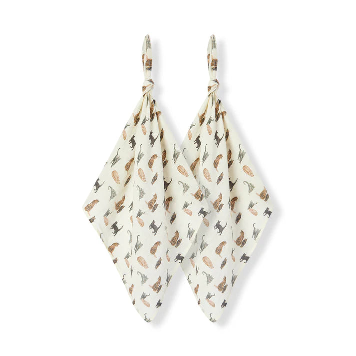 Milkbarn Organic Cotton Two-Piece Burp Cloth Set | Cat