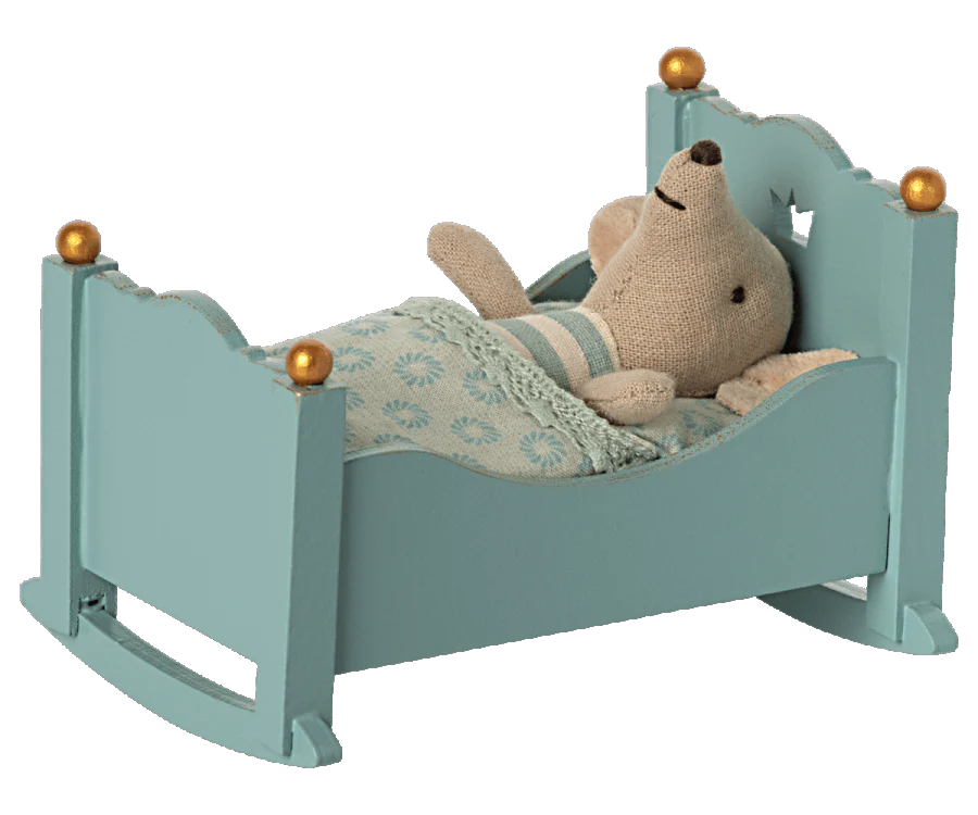 Maileg Cradle, Baby Mouse - Blue