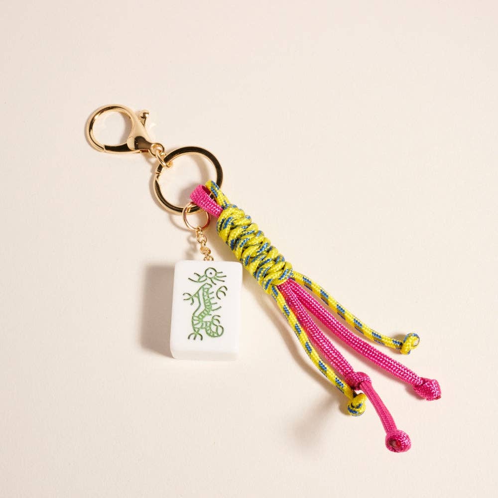 Mahjong Dragon Tile Cord Keychain Bag Charm: Multi
