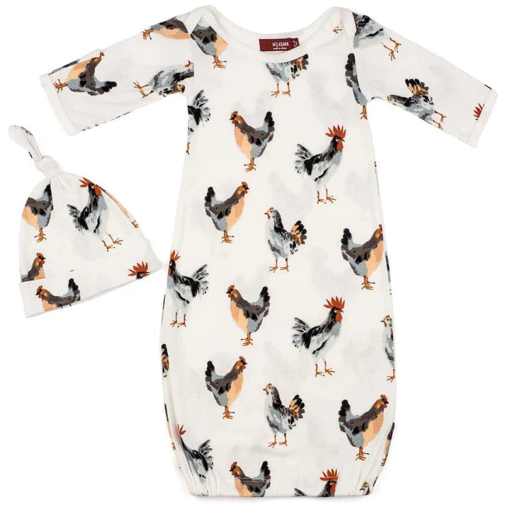 Milkbarn Organic Cotton Newborn Gown & Hat Set | Chicken