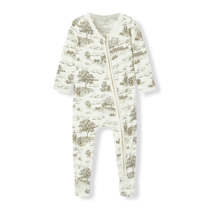 Milkbarn Luxe Stretch Zipper Footed Romper | Country Toile