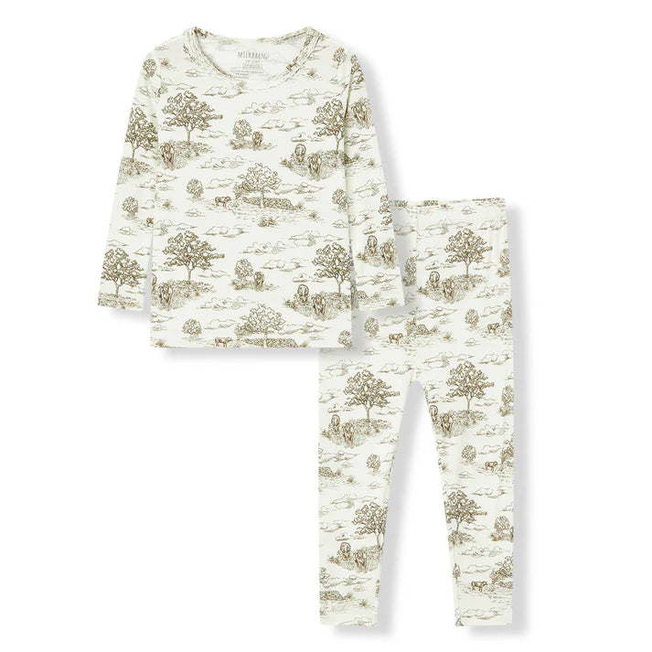 Milkbarn Luxe Stretch Long Sleeve Two-Piece Pajama Set | Country Toile