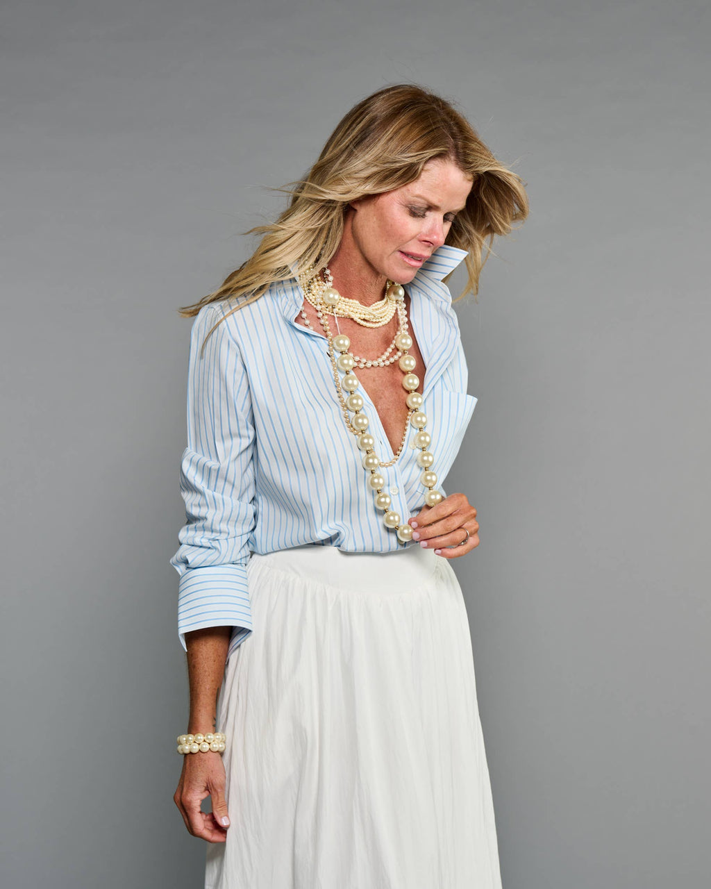 Claridge + King - The Mod Shirt in Halo Blue Stripe: S