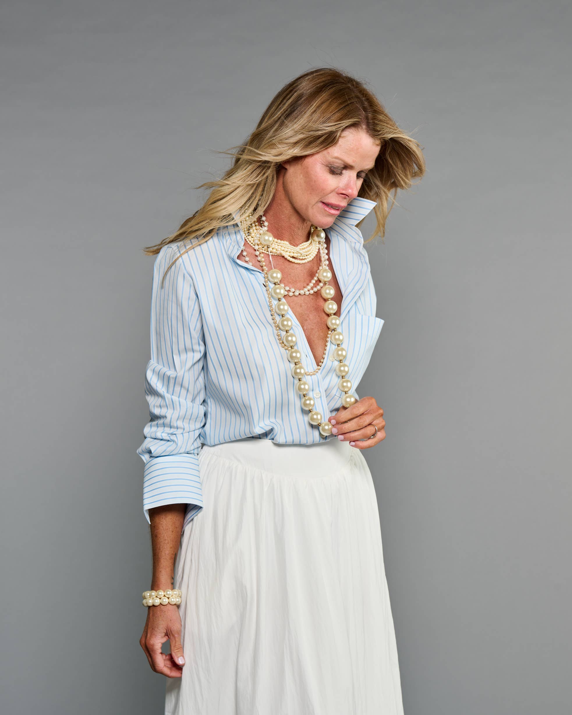 Claridge + King - The Mod Shirt in Halo Blue Stripe: S