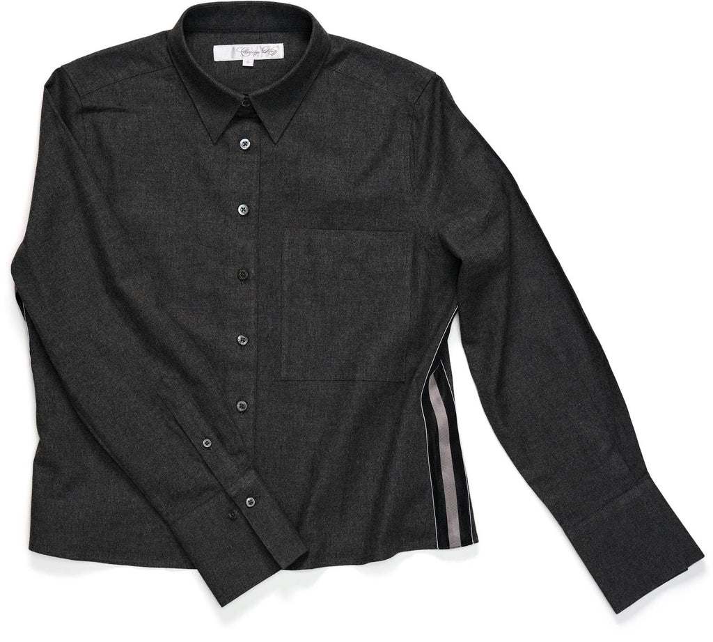 Claridge + King - The Crop in Charcoal Flannel with Striped Trim