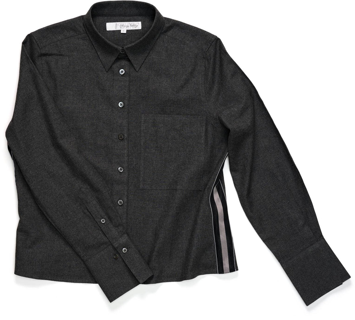 Claridge + King - The Crop in Charcoal Flannel with Striped Trim