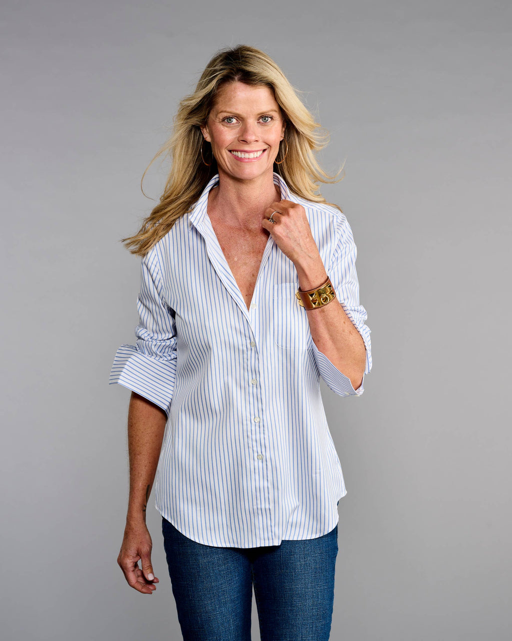 Claridge + King - The 4.0 Shirt in Lovely Blue Stripe: XL
