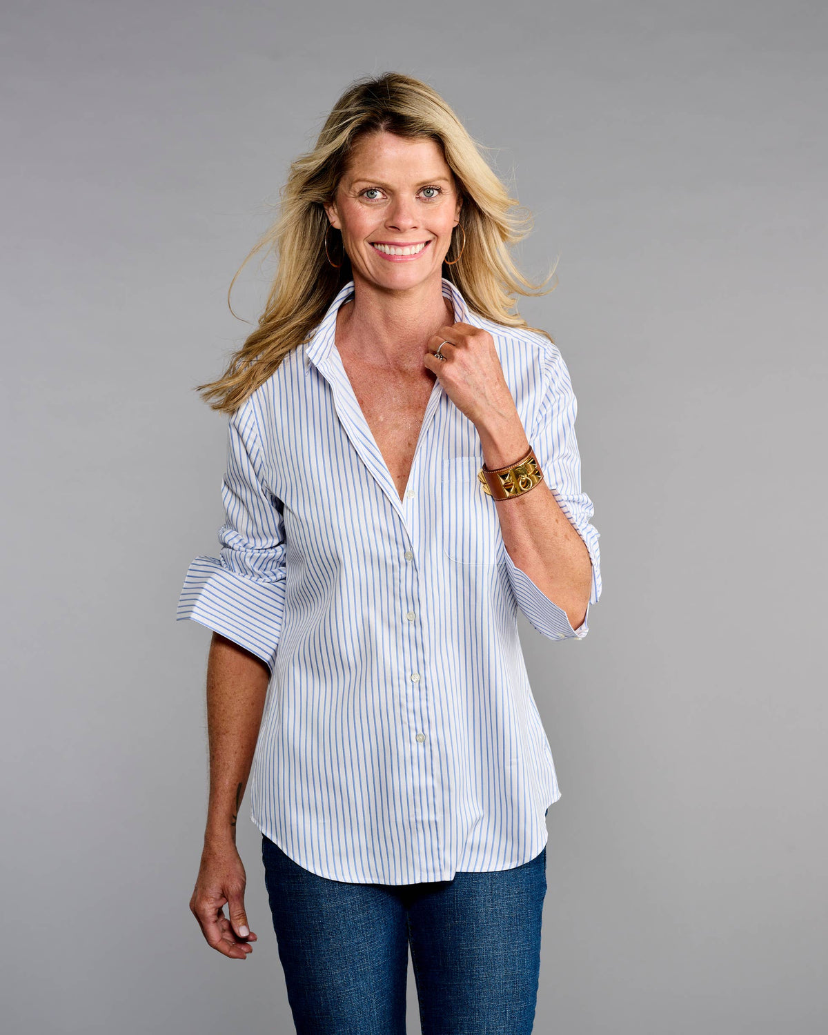 Claridge + King - The 4.0 Shirt in Lovely Blue Stripe: XL