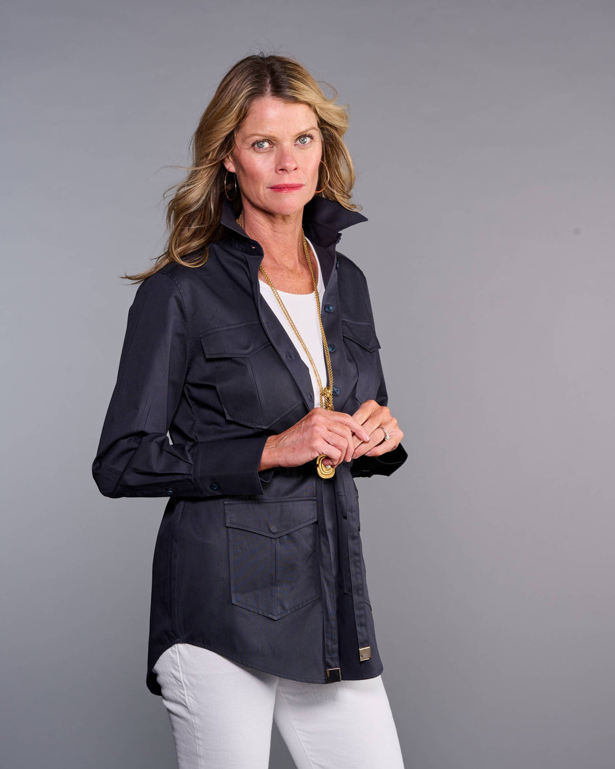 Claridge + King - The Four Pocket Shacket in Midnight Blue