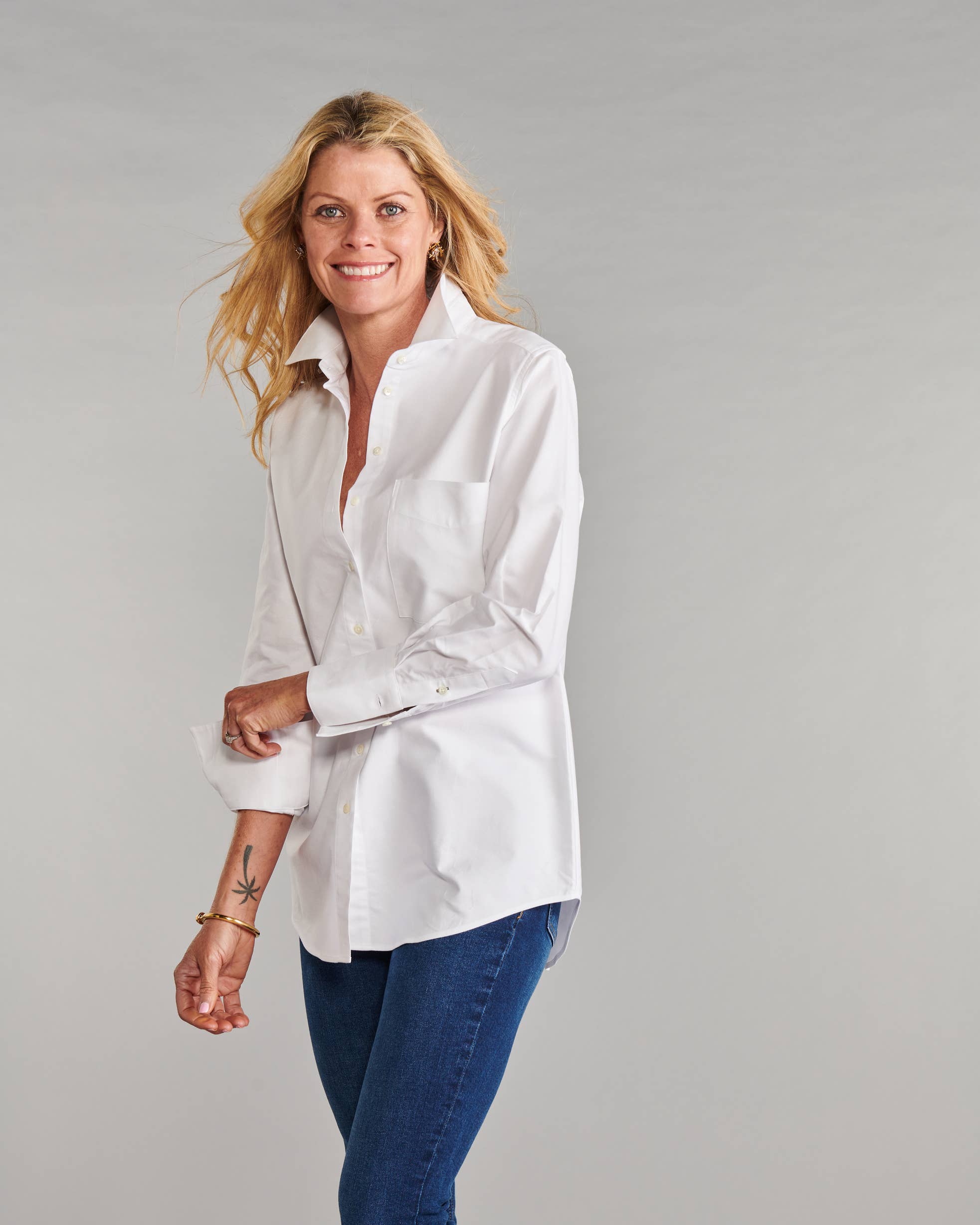 Claridge + King - The Mod in Crisp White Pinpoint: White easy-care pinpoint / L