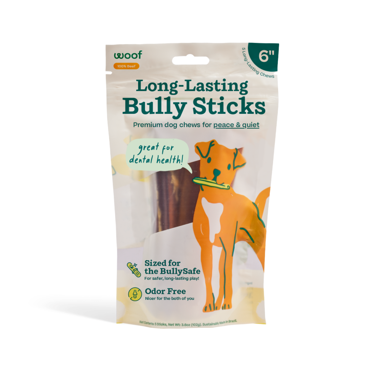 Woof - BullySafe Chews - BullySticks: Beef / 12-inch 5 pack