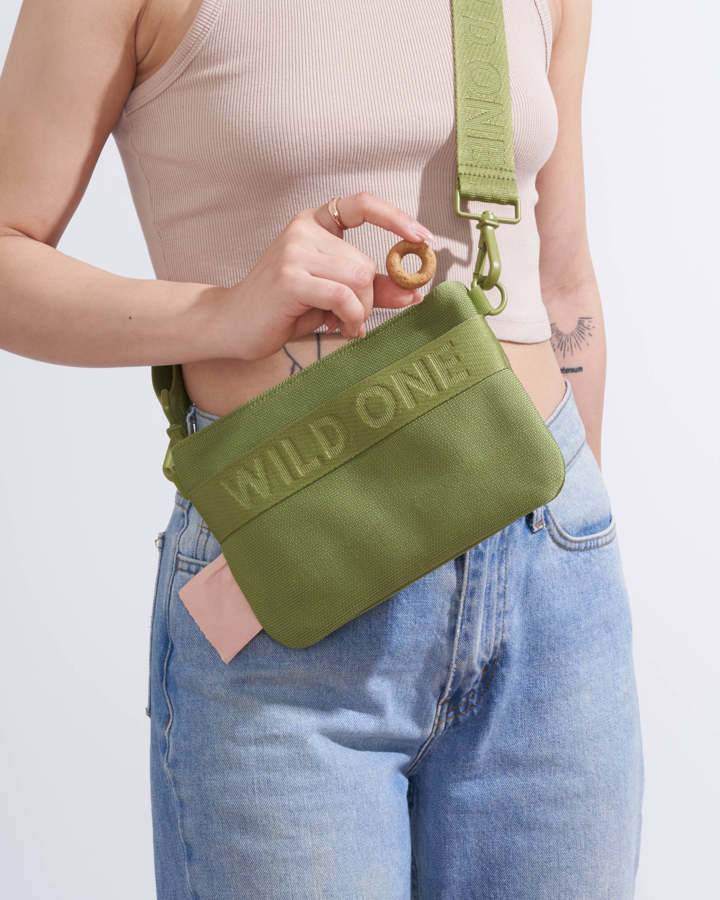 Wild One - Recycled Knit Eco Cross Body Treat Pouch: Spruce