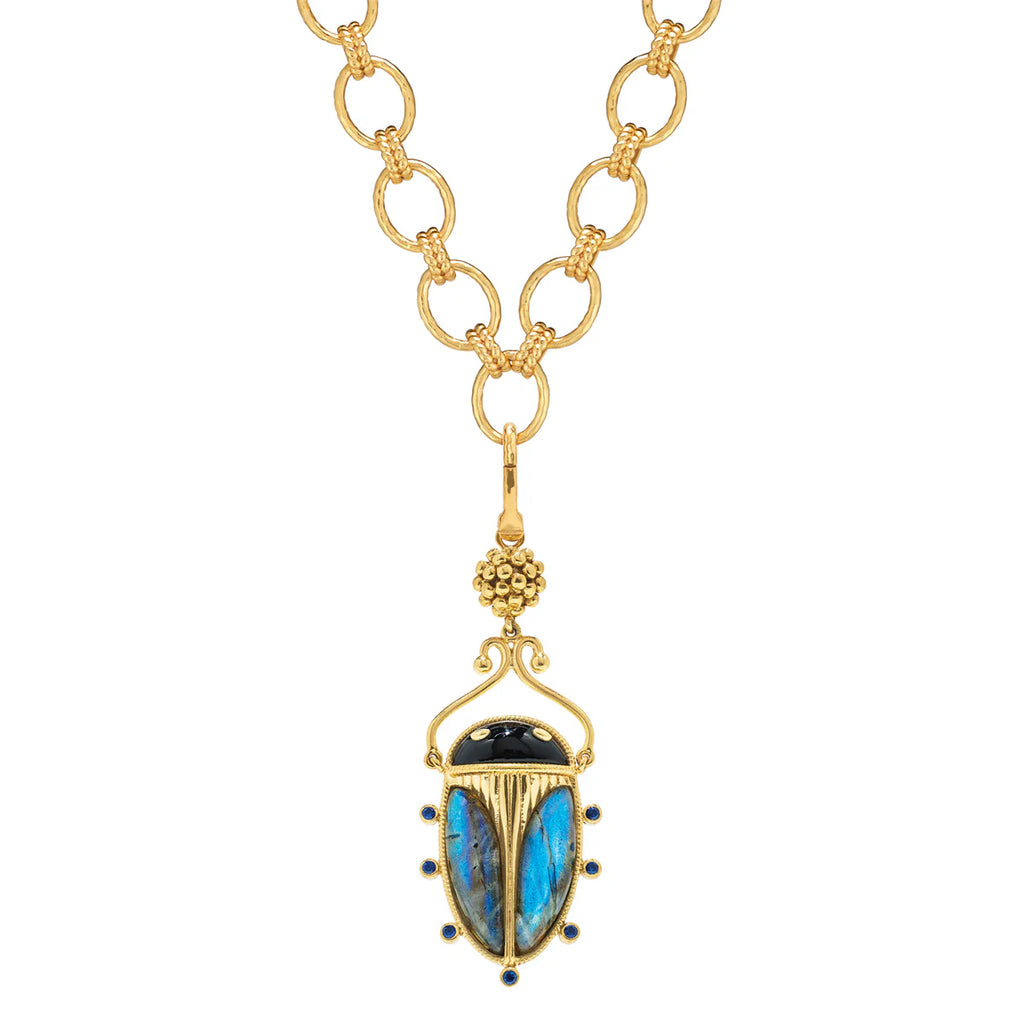 Capucine De Wulf Scarab Pendant - Blue Labradorite/Black Agate