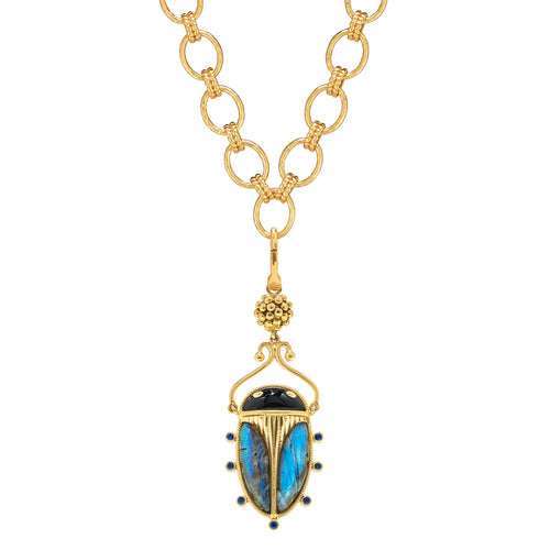 Capucine De Wulf Scarab Pendant - Blue Labradorite/Black Agate