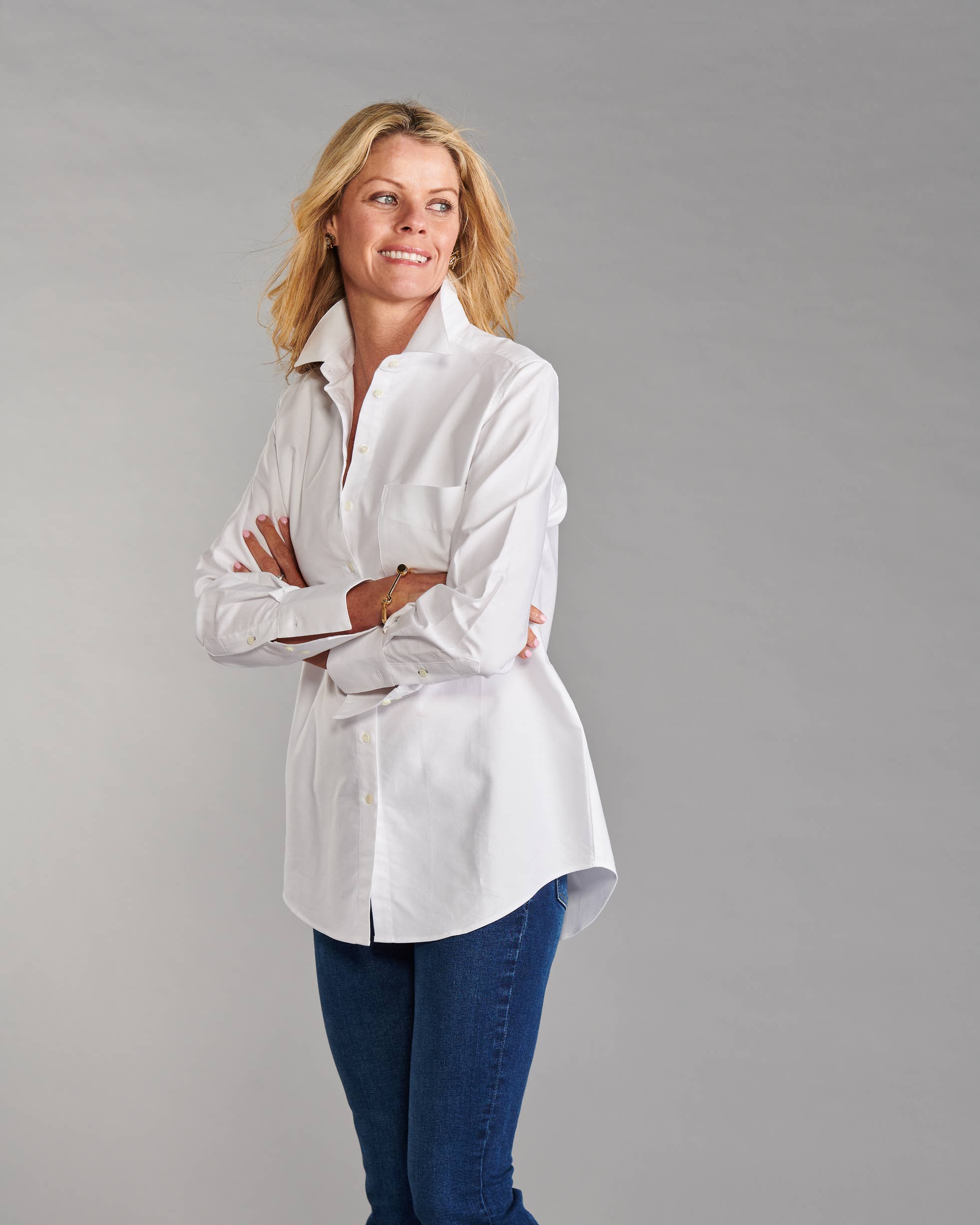 Claridge + King - The Mod in Crisp White Pinpoint: White easy-care pinpoint / XS