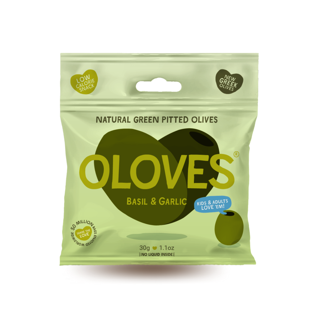 POSHI - Oloves -  Basil & Garlic Pitted Green Olives 1.1oz