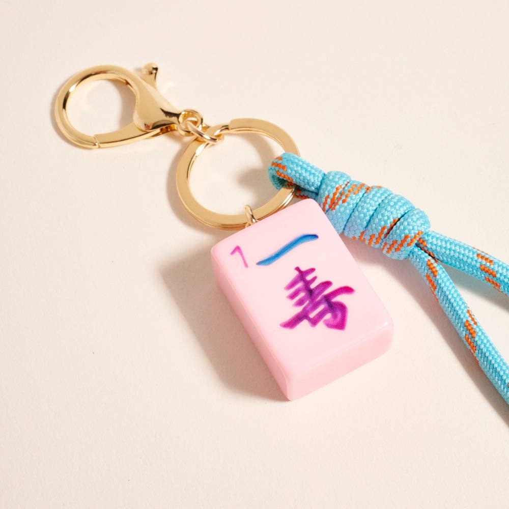 Mahjong Symbol Tile Cord Keychain Bag Charm: Light Blue
