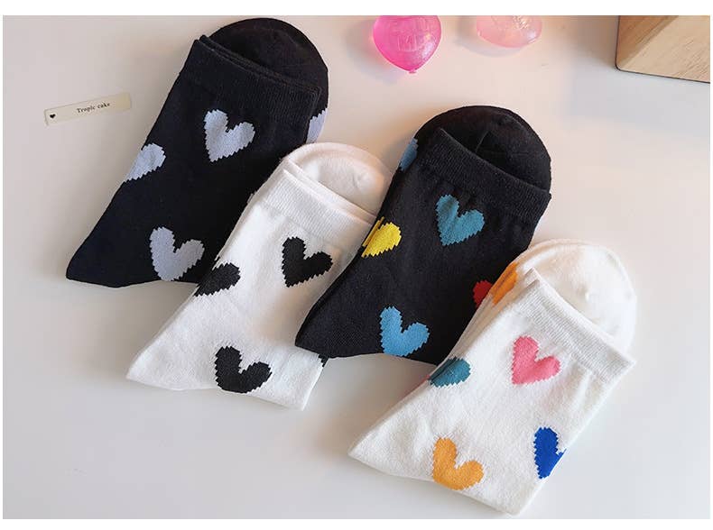 Yaya's Luxe Wholesale - Women's Cozy Colorblock Heart Socks: Multi-Colored