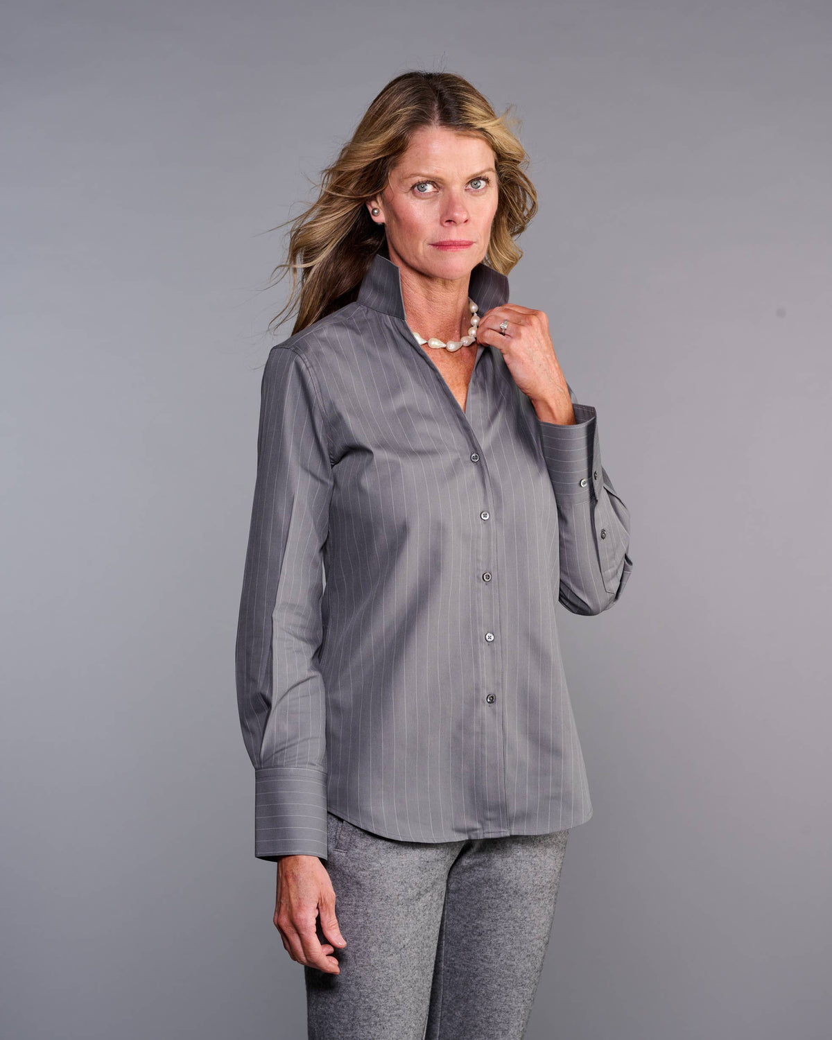 Claridge + King - The League Shirt in Gray Pinstripe