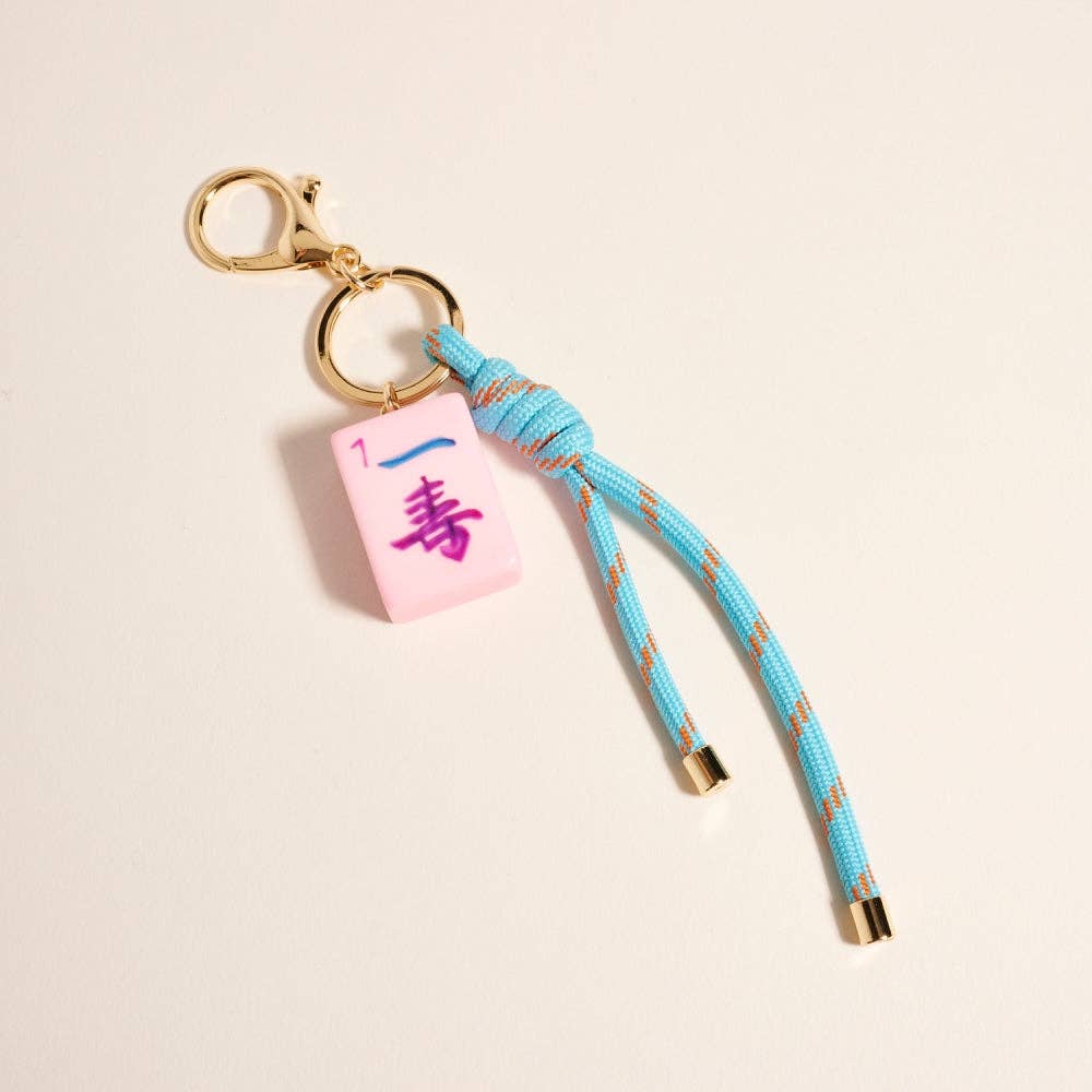Mahjong Symbol Tile Cord Keychain Bag Charm: Light Blue