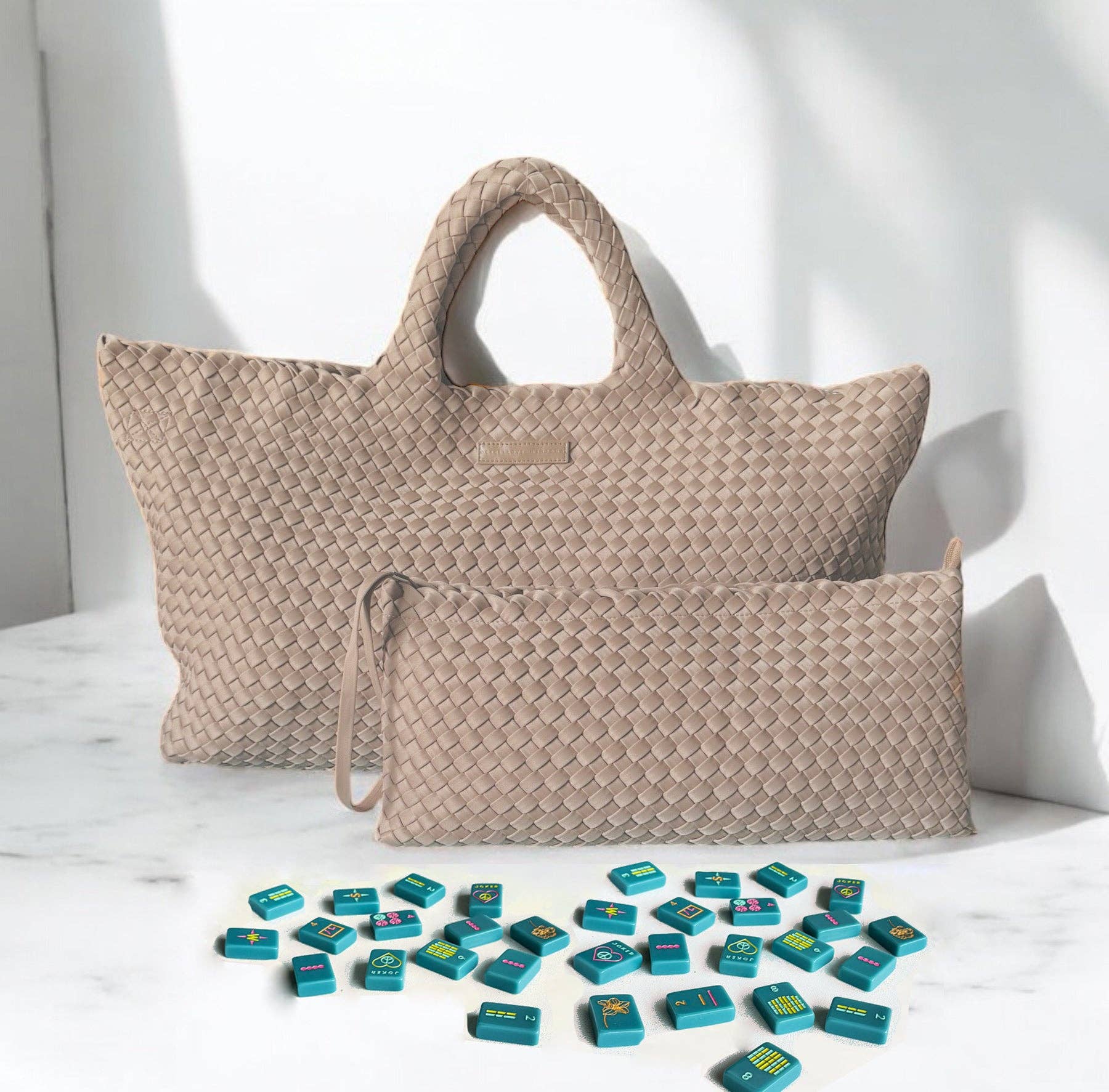 Peace Love Mahjong - Woven Mahjong Carryall | Chartreuse