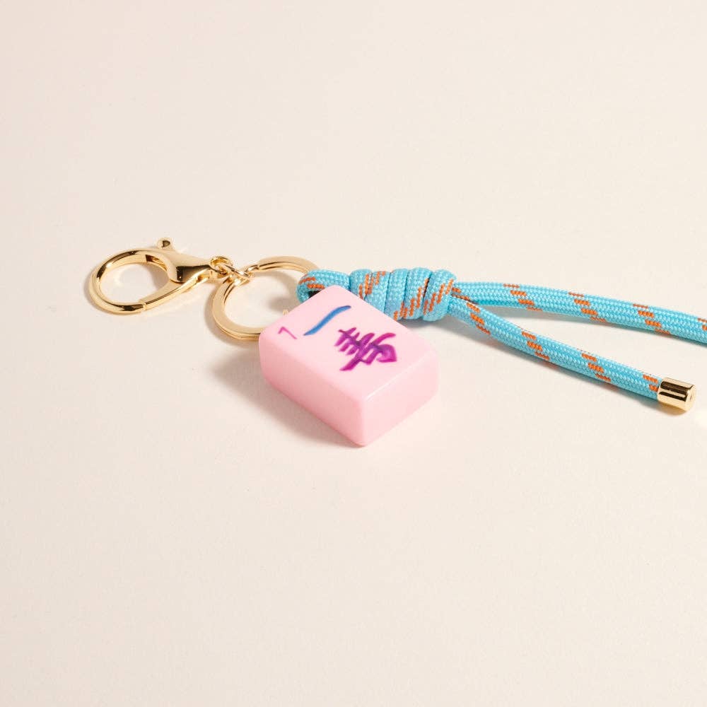 Mahjong Symbol Tile Cord Keychain Bag Charm: Light Blue