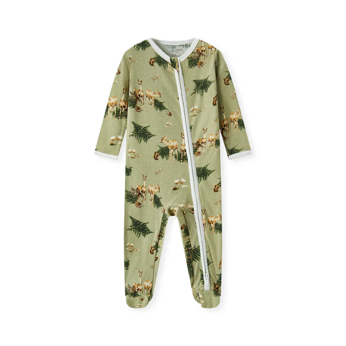 Milkbarn Organic Cotton Zipper Footed Romper | Forest Party