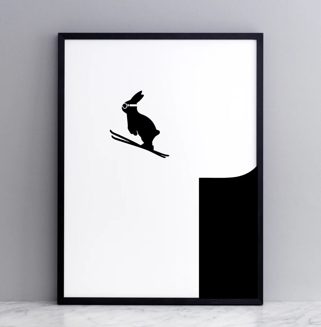 HAM Fine Art Hand-Pulled Screen Print - Ski Jumping Rabbit