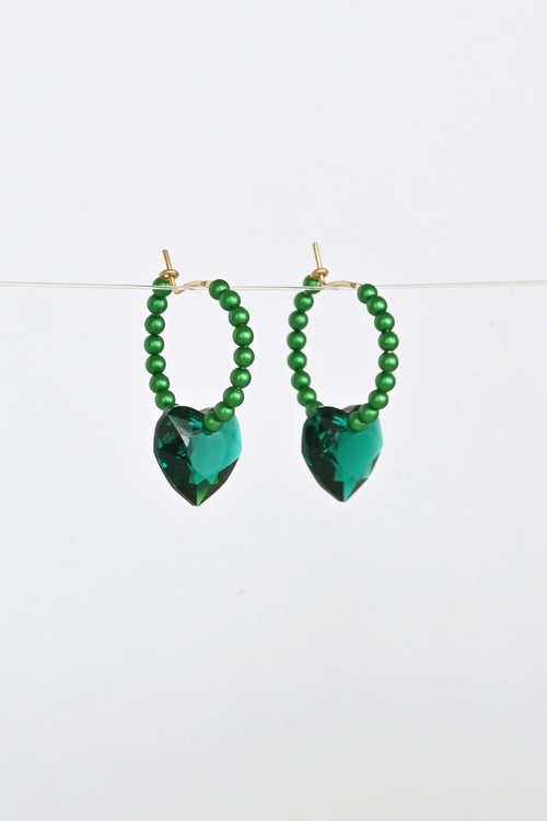 Abacus Row Big Heart Earrings, Mirror Mirror - Emerald