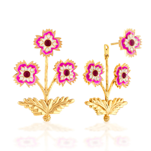 Capucine De Wulf Dianthus Convertible Bouquet Post Earrings - Enamel Jade