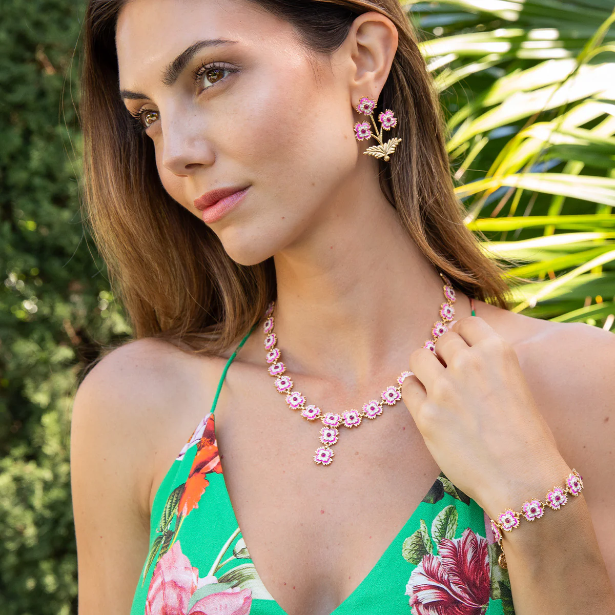 Capucine De Wulf Dianthus Convertible Bouquet Post Earrings - Enamel Jade