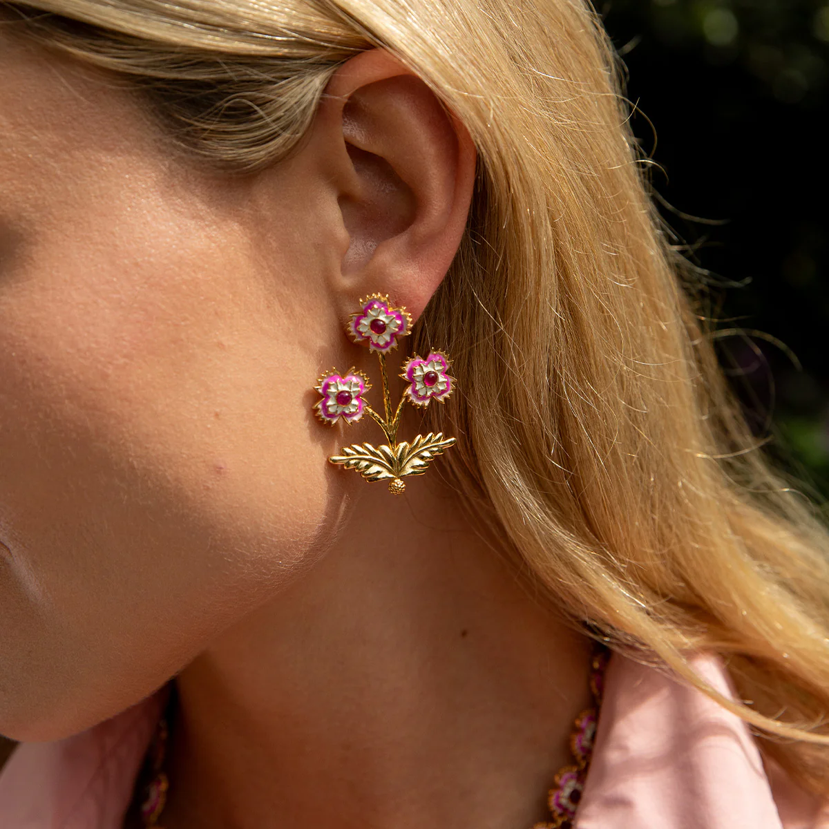 Capucine De Wulf Dianthus Convertible Bouquet Post Earrings - Enamel Jade