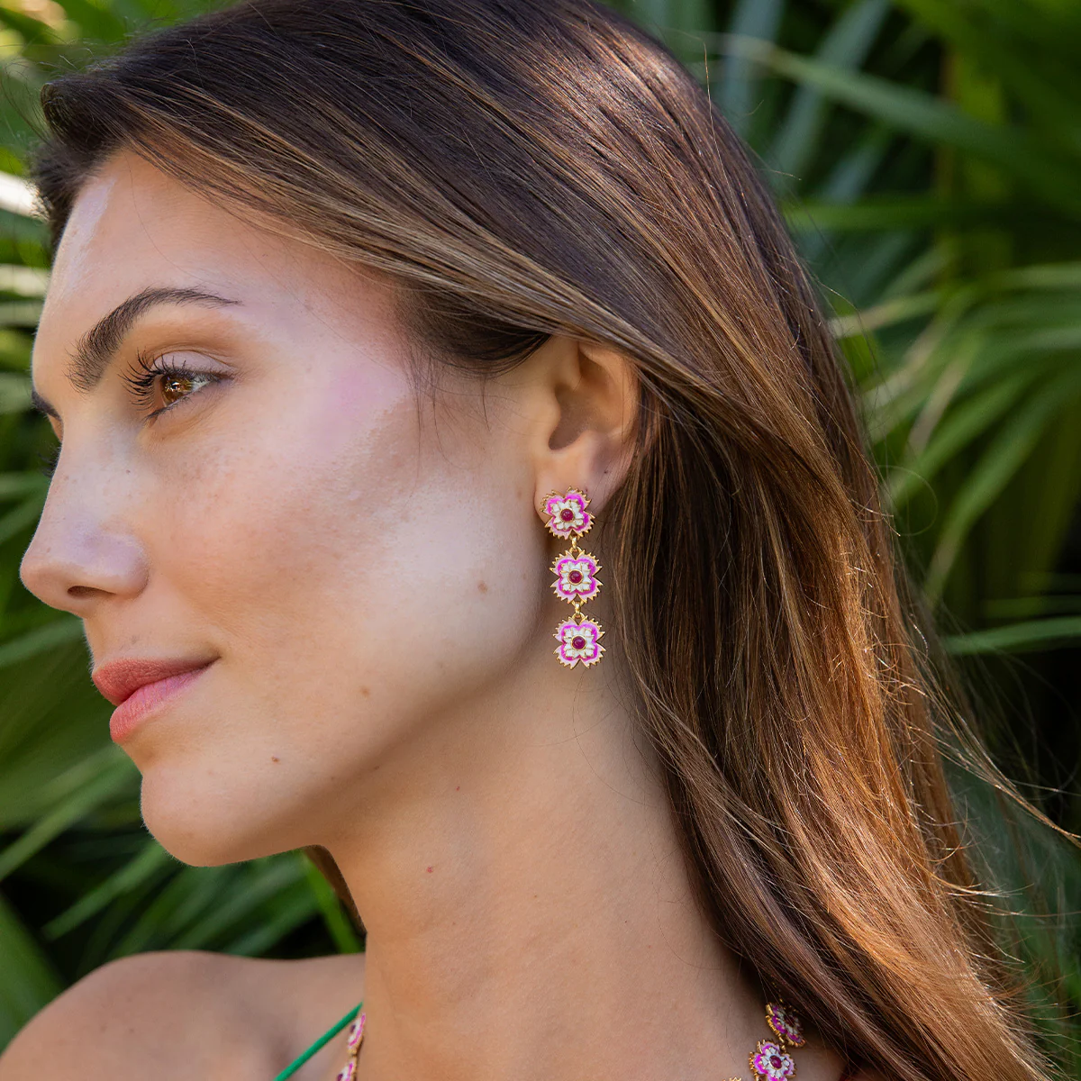Capucine De Wulf Dianthus Linear Earrings - Enamel Jade