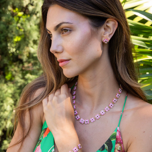 Capucine De Wulf Dianthus Stud Earrings - Enamel Jade