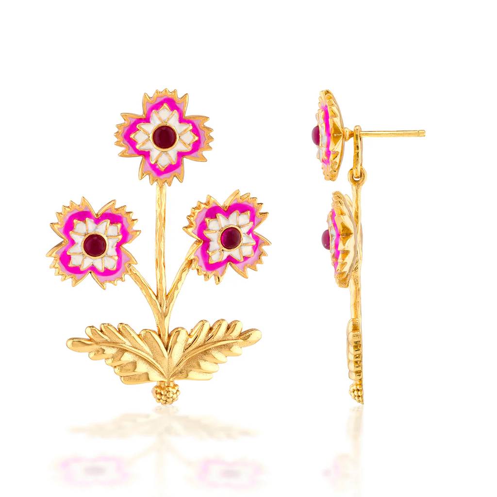Capucine De Wulf Dianthus Convertible Bouquet Post Earrings - Enamel Jade