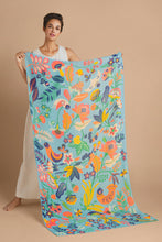 Load image into Gallery viewer, Powder UK Printed Scandinavian Floral and Fauna Scarf - Aqua
