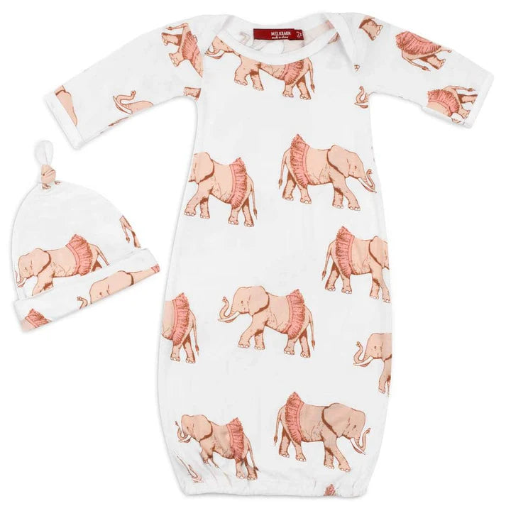 Milkbarn Organic Bamboo Newborn Gown & Hat Set | Tutu Elephant