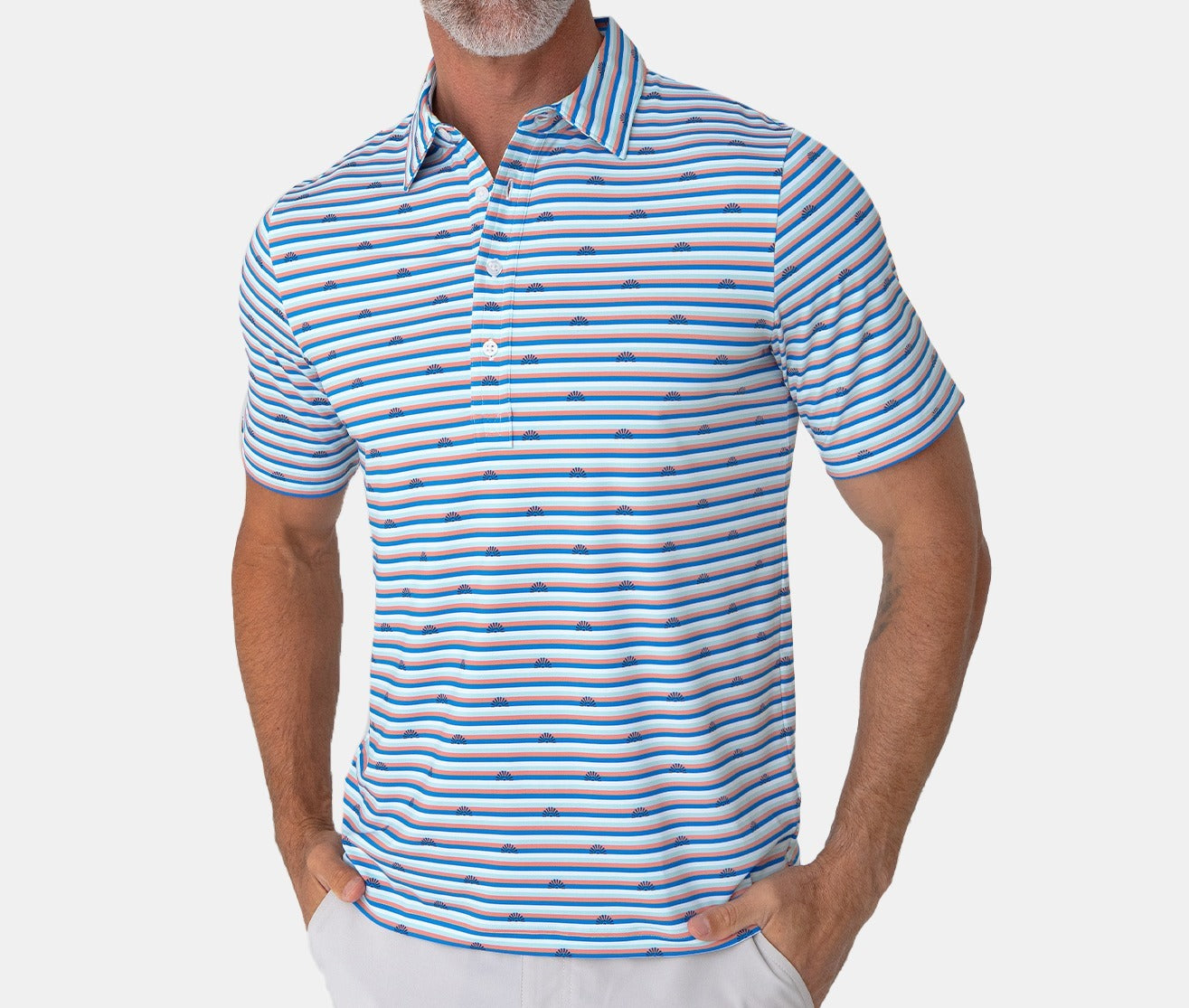 Criquet Performance Sport Range Polo - Sun Stripe Print | Blue