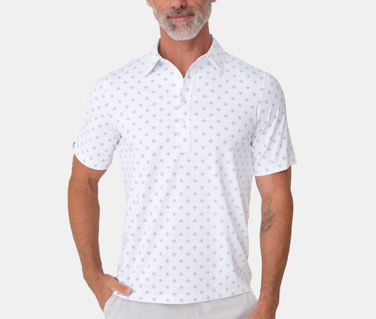 Criquet Performance Sport Range Polo - Saltillo Print | White