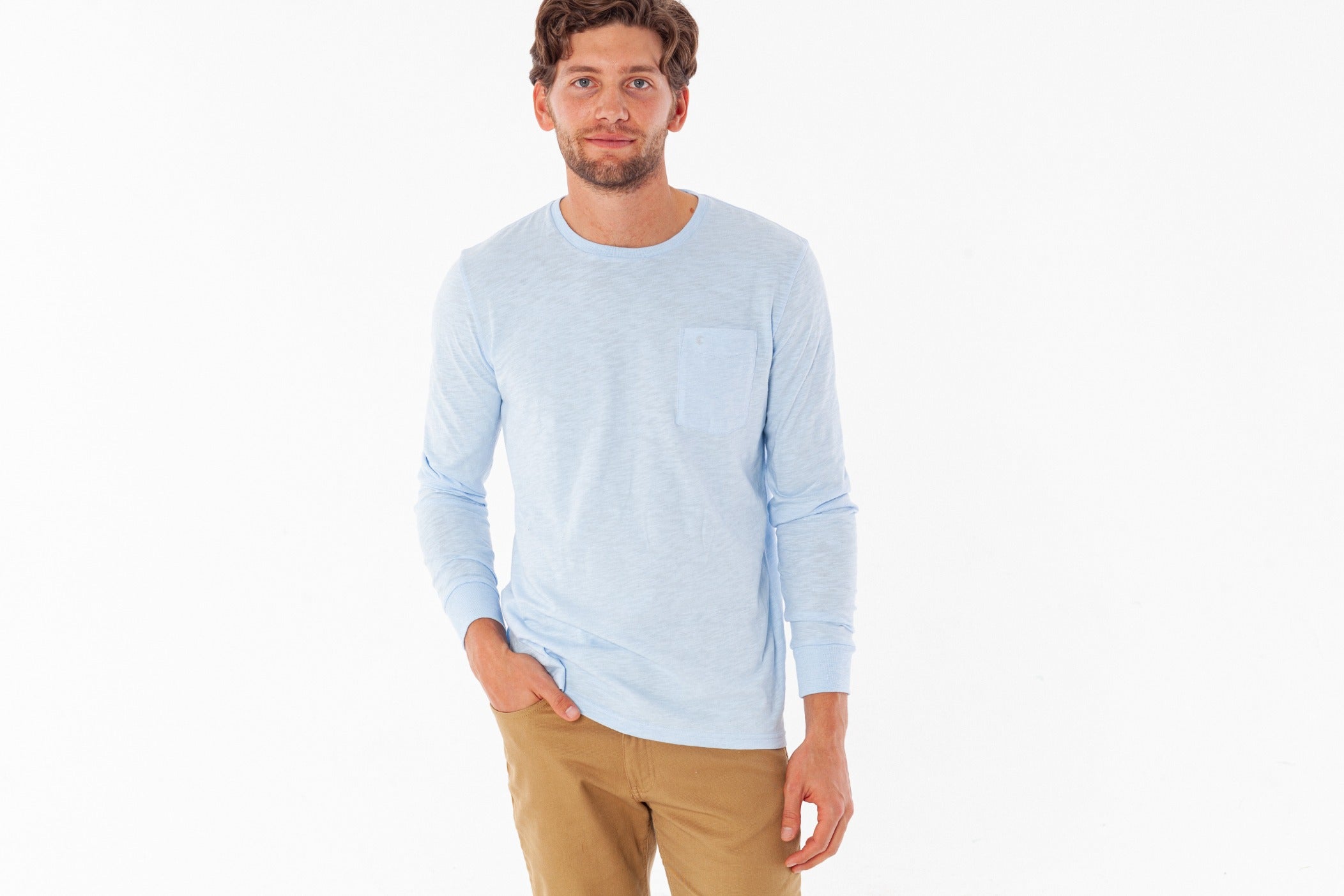 Criquet Cotton Slub Long Sleeve T-Shirt - Ice Blue