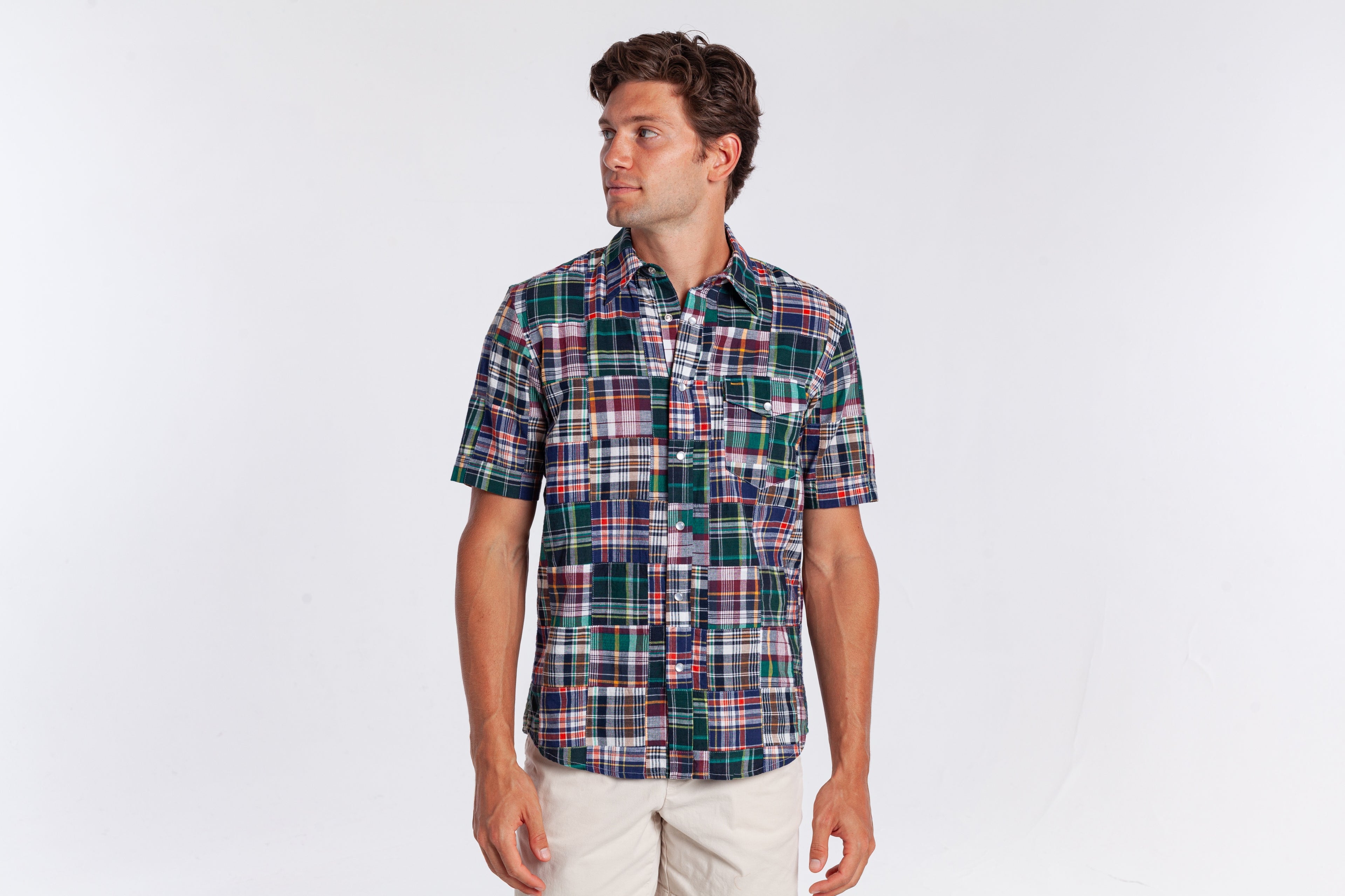 Criquet Madras Pearl Snap Button Down - Navy Multi