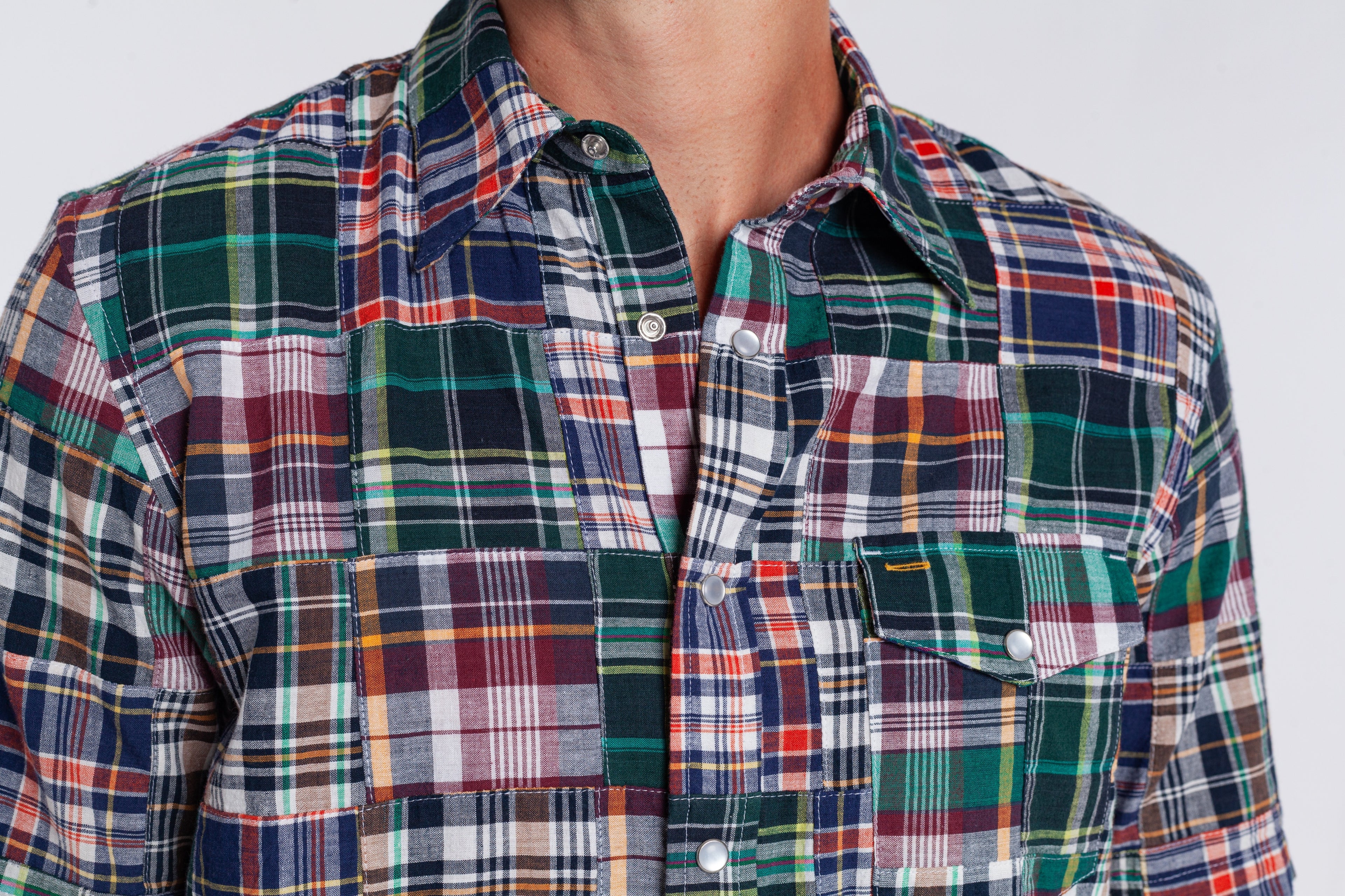 Criquet Madras Pearl Snap Button Down - Navy Multi