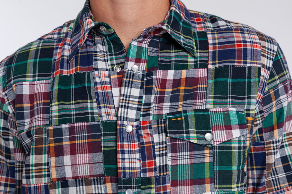 Criquet Madras Pearl Snap Button Down - Navy Multi