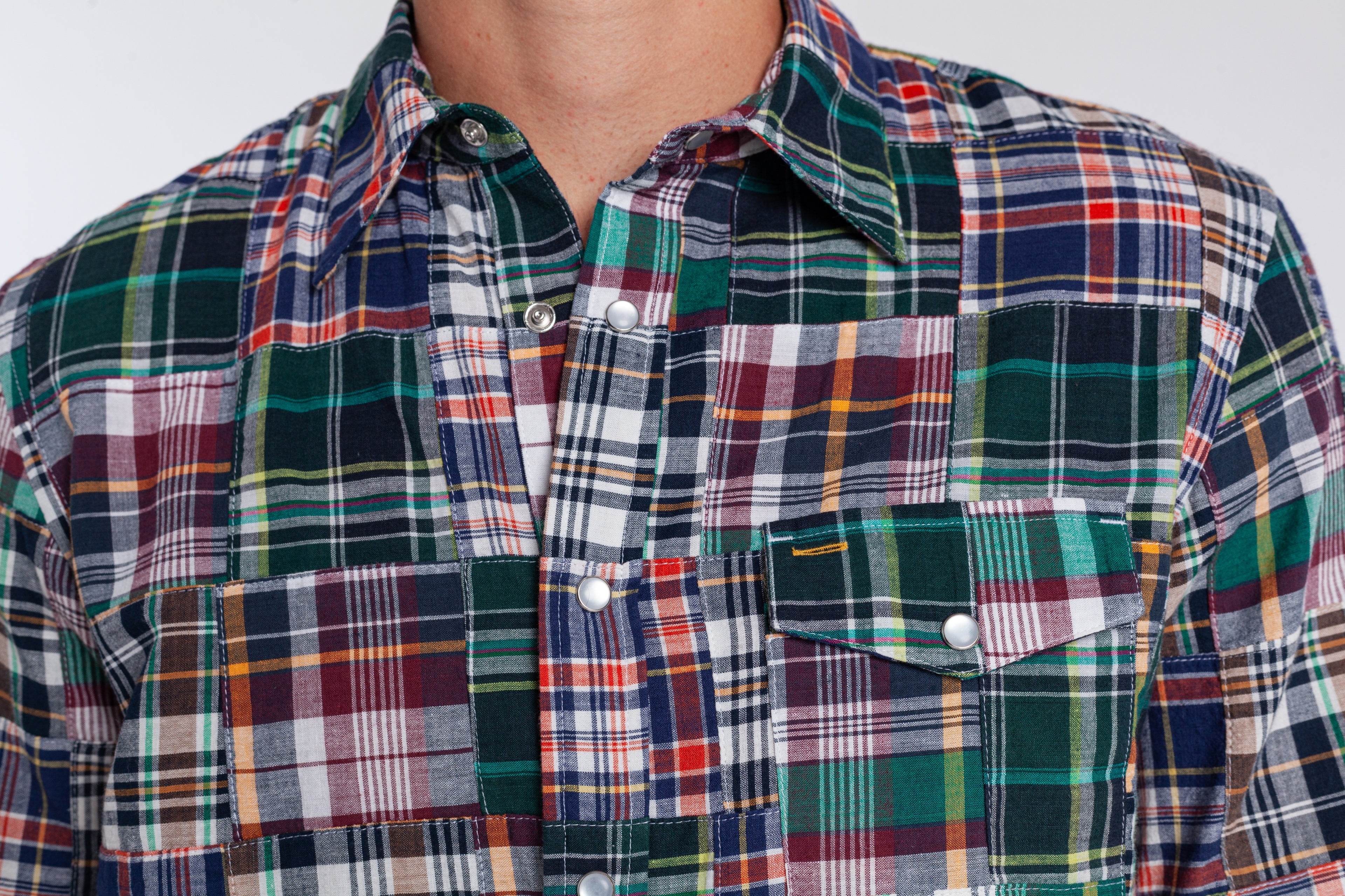 Criquet Madras Pearl Snap Button Down - Navy Multi