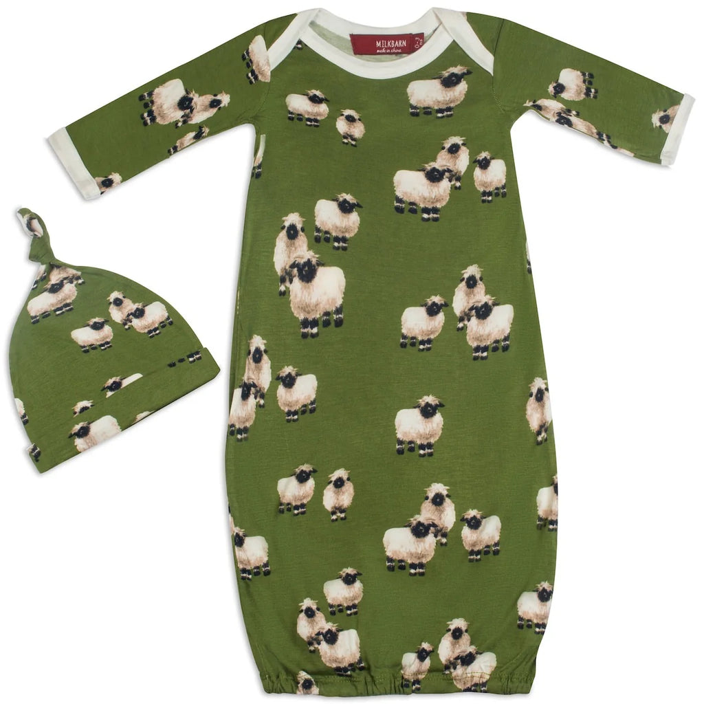 Milkbarn Organic Bamboo Newborn Gown & Hat Set | Valais Sheep