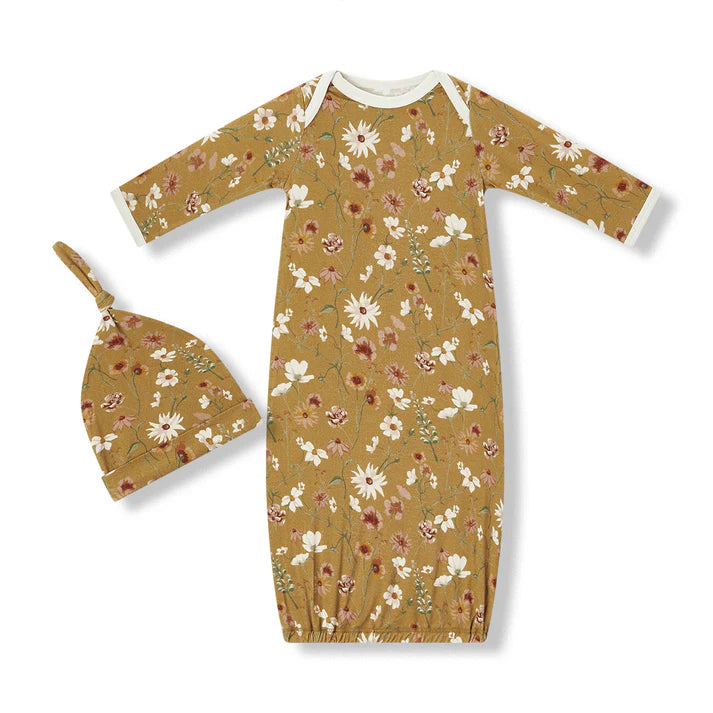 Milkbarn Bamboo Newborn Gown & Hat Set | Wildflower
