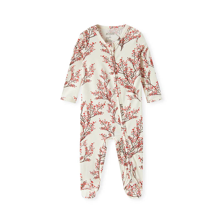 Milkbarn Cotton Stretch Zipper Footed Romper | Winterberry